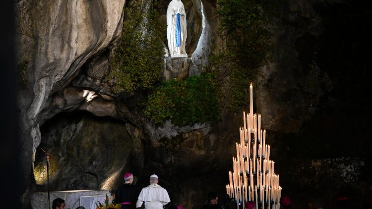 Pope Leo, a Pilgrim in Prayer at Lourdes